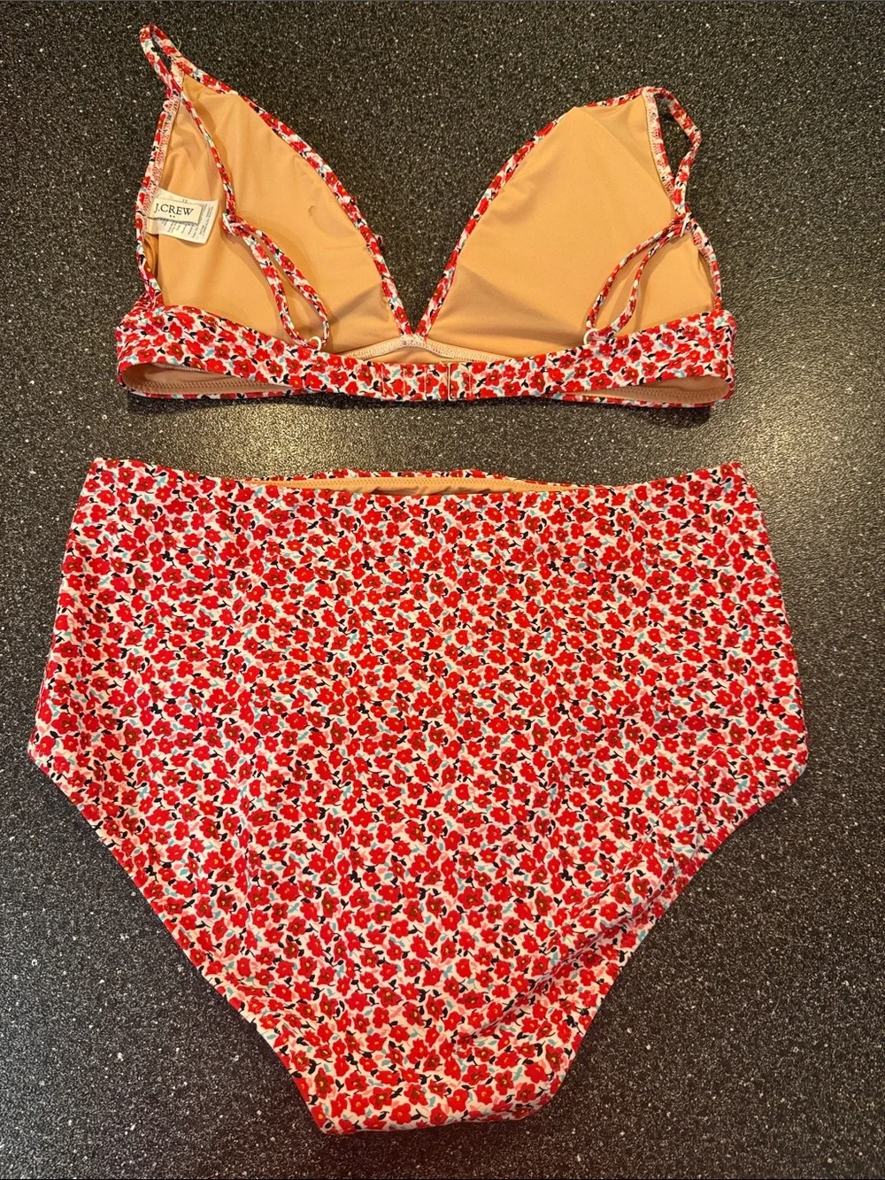 Red Floral High-Waist Bikini Set